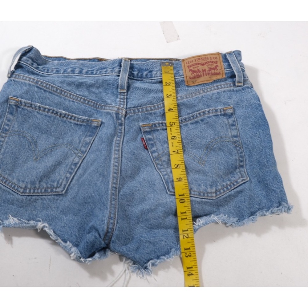 Levi Denim Shorts Womens 29 Blue 501 Original Cut Off Distressed Frayed Cotton - Picture 3 of 9